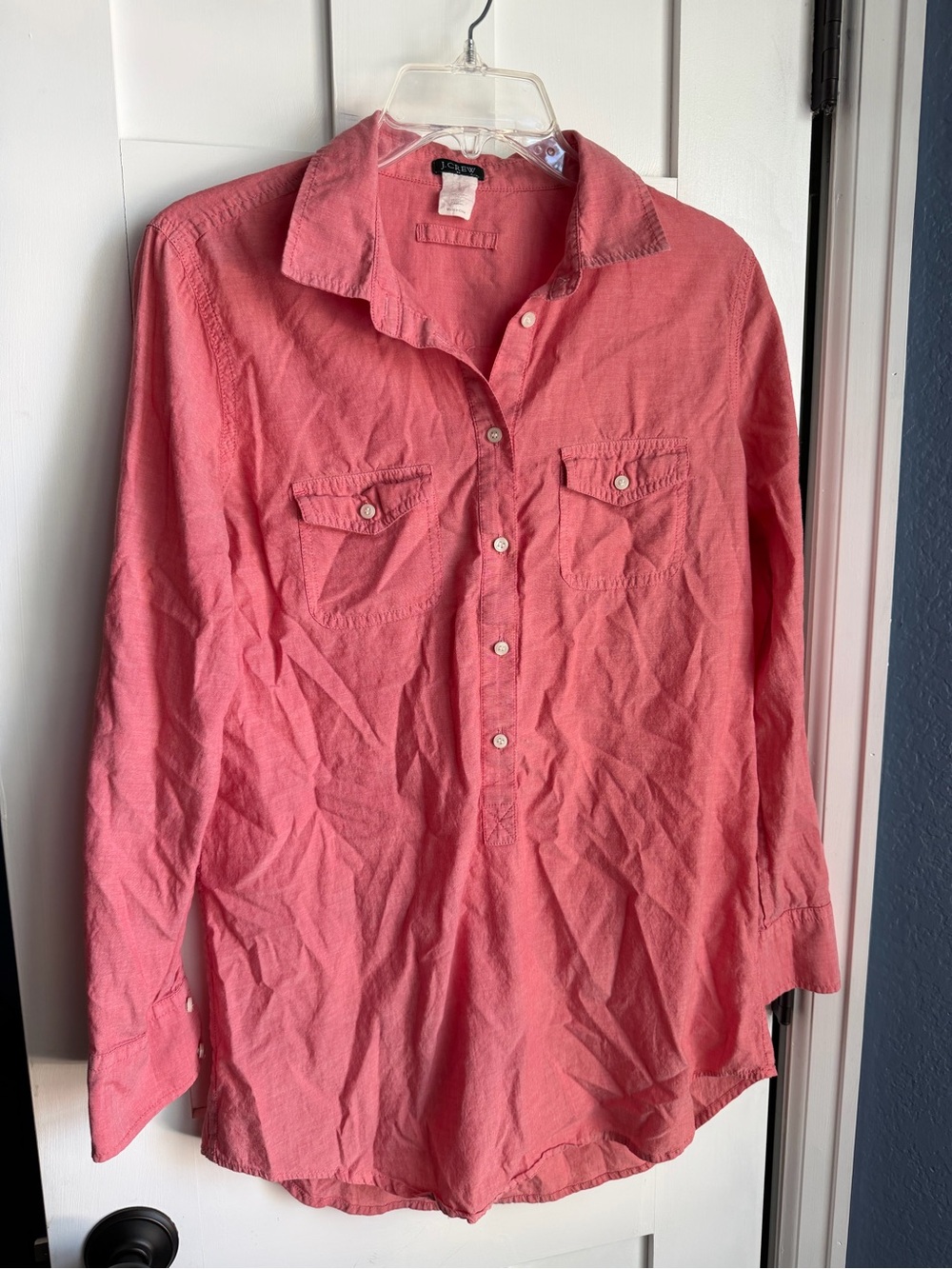 J. Crew Factory Coral Button-Up Cotton Tunic